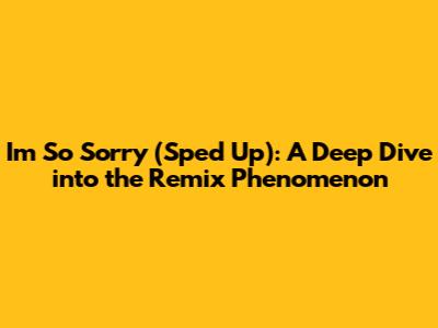 I'm So Sorry (Sped Up): A Deep Dive into the Remix Phenomenon